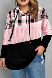 Casual Plaid Print Patchwork Hooded Collar Tops