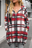 Fashion Casual Plaid Pocket Zipper Hooded Collar Outerwear