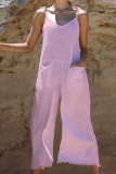 Fashion Solid Patchwork Spaghetti Strap Straight Jumpsuits