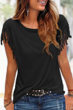 Fashion Solid Tassel O Neck T-Shirts