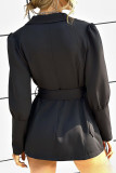 Fashion Street Solid Patchwork Turndown Collar A Line Dresses
