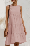 Casual Solid Patchwork O Neck Cake Skirt Dresses