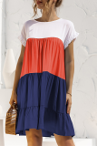 Casual Solid Patchwork O Neck Cake Skirt Dresses