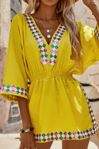 Fashion Street Solid Patchwork Sequins V Neck Waist Skirt Dresses