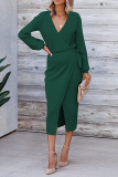 Casual Solid Patchwork V Neck Waist Skirt Dresses