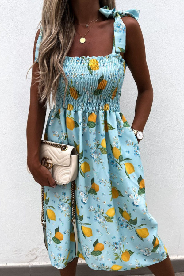 Fashion Sweet Print Patchwork Spaghetti Strap A Line Dresses