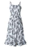 Casual Print Patchwork Spaghetti Strap Waist Skirt Dresses