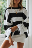 Fashion Sweet Striped Contrast O Neck Tops