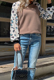 Casual Leopard Patchwork O Neck Tops