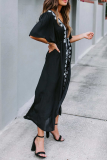 Casual Print Patchwork V Neck Cake Skirt Dresses