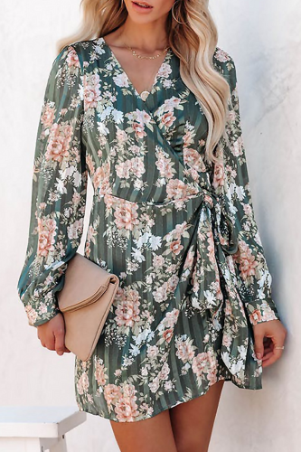 Sexy Print Patchwork V Neck Waist Skirt Dresses