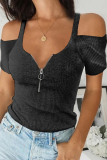 Casual Solid Zipper Zipper Collar T-Shirts