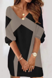Casual Print Patchwork V Neck Straight Dresses