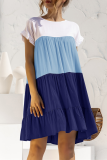 Casual Solid Patchwork O Neck Cake Skirt Dresses