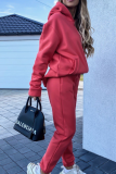 Street Sportswear Solid Patchwork Pocket Hooded Collar Long Sleeve Two Pieces