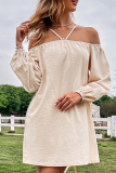 Fashion Solid Patchwork Halter Straight Dresses