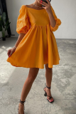 Casual Solid Patchwork Square Collar Cake Skirt Dresses