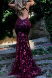 Sexy Patchwork Sequins Backless Spaghetti Strap Long Dress Dresses