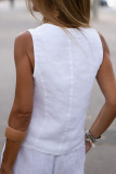 Casual Solid Patchwork Buttons Asymmetrical V Neck Tops