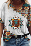 Casual Print Patchwork V Neck T-Shirts
