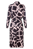 Casual Print Turndown Collar Shirt Dress Dresses