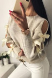 Casual Sweet Solid Bandage Hollowed Out Patchwork O Neck Tops