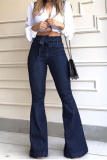 Casual Solid Patchwork Mid Waist Boot Cut Denim Jeans