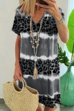 Street Leopard Tie Dye Patchwork V Neck Dresses
