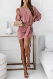 Casual Solid Bandage Patchwork O Neck Pencil Skirt Dresses