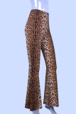 Fashion Street Animal Print Leopard Patchwork Basic Boot Cut High Waist Full Print Bottoms
