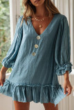 Fashion Simplicity Solid Patchwork V Neck A Line Dresses