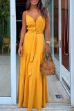 Casual Solid Patchwork Spaghetti Strap Cake Skirt Dresses