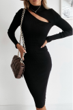 Fashion Elegant Solid Hollowed Out Patchwork Half A Turtleneck Pencil Skirt Dresses
