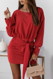 Casual Solid Bandage Patchwork O Neck Pencil Skirt Dresses