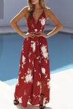 Casual Solid Patchwork V Neck Waist Skirt Dresses