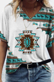 Casual Print Patchwork V Neck T-Shirts