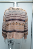 Casual Geometric Patchwork Buckle V Neck Outerwear Sweater
