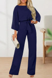 Casual Solid With Belt Solid Color O Neck Straight Jumpsuits