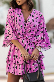 Fashion Print Patchwork V Neck Cake Skirt Dresses