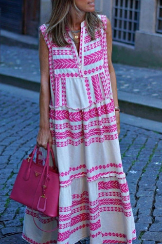 Fashion Sweet Geometric Patchwork V Neck Printed Dresses