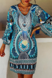Casual Print Patchwork V Neck A Line Dresses