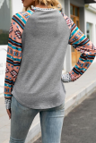 Casual Geometric Patchwork O Neck Tops