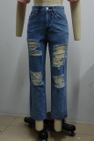 Street Solid Tassel Ripped Straight Bottoms