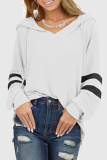 Casual Striped Patchwork Draw String Hooded Collar Tops