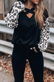 Casual Leopard Hollowed Out Patchwork V Neck Tops
