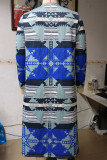 Fashion Geometric Patchwork Asymmetrical Printing Turn-back Collar Outerwear