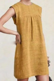 Fashion Casual Solid Patchwork O Neck Straight Dresses