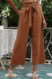 Casual Solid Patchwork Loose Mid Waist Wide Leg Solid Color Bottoms