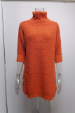 Casual Solid Slit Turtleneck Tops