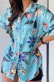Fashion Casual Print Patchwork Turndown Collar Tops